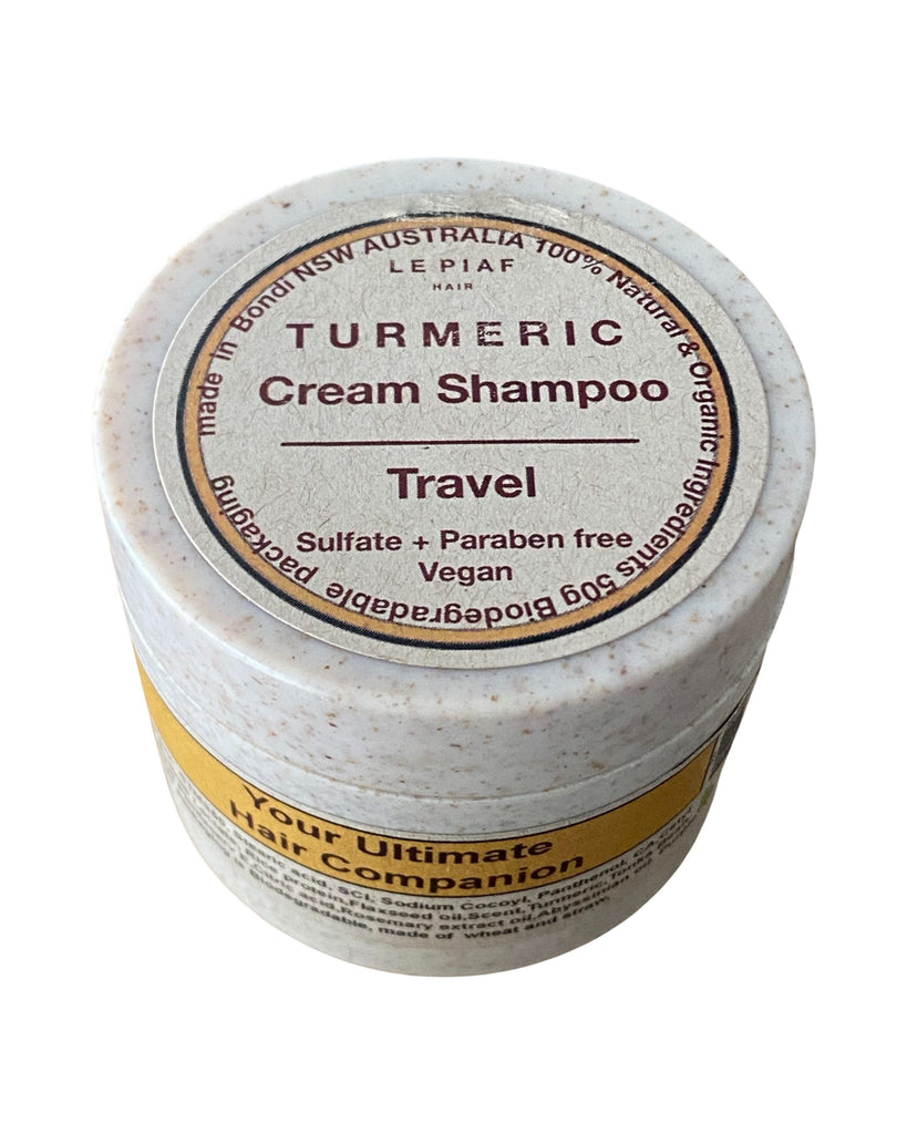Le Piaf Cream Shampoo TURMERIC Essential oil. Biodegradable jar Travel size 50g