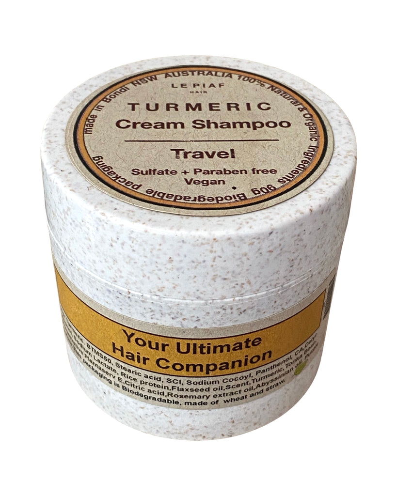 Le Piaf Cream Shampoo TURMERIC Essential oil. Biodegradable jar Travel size 90g