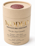 MODÉO Signature edition. One rich foaming cream. 4 essentials in one jar: Shampoo. Body wash. Modelling Paste. Shave cream
