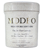 MODÉO Signature edition. One rich foaming cream. 4 essentials in one jar: Shampoo. Body wash. Modelling Paste. Shave cream